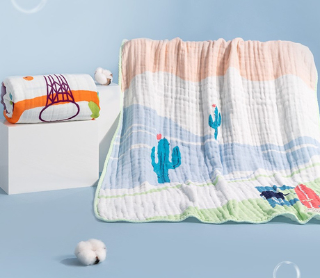Çevresel Baskılı Pamuklu Gazlı Bez Kumaş 260GSM Gazlı Bez Burp Bezleri Altı Katmanlı