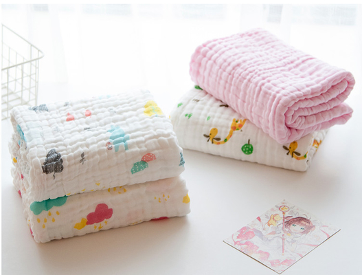 Pembe Boyama Doğal Gazlı Bez Kumaş Çok Katmanlı 40S 210GSM Bahar Çocuk Battaniyesi