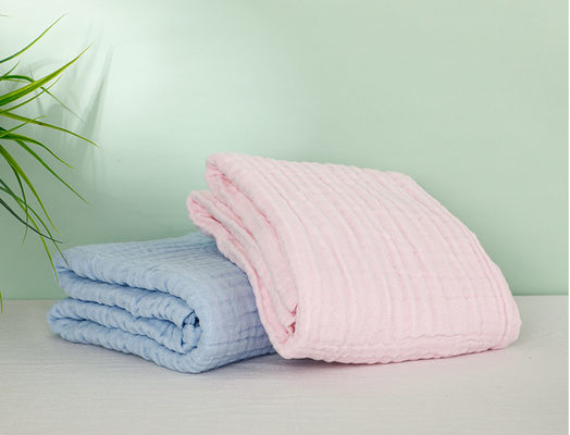 Pembe Boyama Doğal Gazlı Bez Kumaş Çok Katmanlı 40S 210GSM Bahar Çocuk Battaniyesi