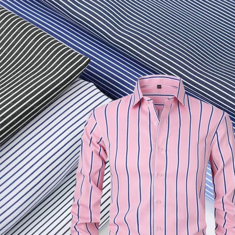 Formal üniformalı gömlekler için kalıcı pamuk ipliği boyanmış şeritli kumaş 110 gram