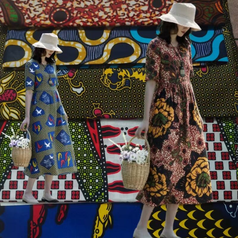 Ankara ve Kitenge Elbiseler İçin Yüksek Kırışıklık Direncine ve Canlı Renklere Sahip %100 Pamuklu Afrika Wax Baskı Kumaş